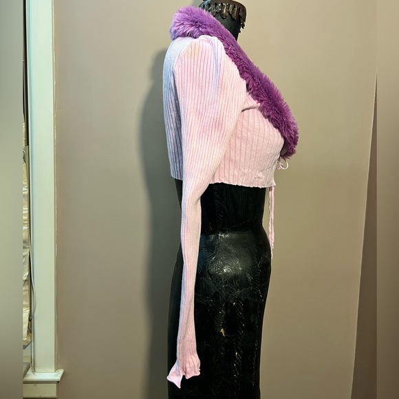 Urban Outfitters Izzy Faux Fur Cropped Cardigan in Pink & Green lot of 2 Size S - Picture 11 of 15